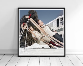 Slim Aarons New England Skiing Print, Vintage Ski Poster, Luxury Photography, Winter Wall Art, Old Money Aesthetic Decor, Digital Download