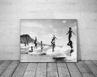 Vintage Surf Poster: Schwarz Weiss Surfbrett Kunst (Digitaler Download)