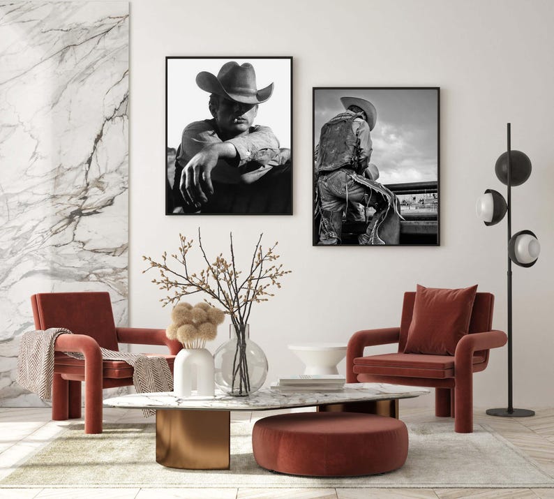 Cowboy Smoking Poster, Black and White, Cowboy Print, Vintage Photography, Printable Western Wall Art, Old Hollywood Decor, Digital Download