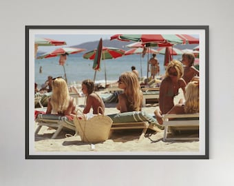 Saint Tropez Beach Slim  Aarons Print, Old Money Poster, Luxury Lifestyle Photography, Digital Download