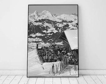 Slim  Aarons Eagle Club Print, Black and White Apres Ski Poster, Vintage Photography, Winter Wall Art, High Society Print, Digital Download