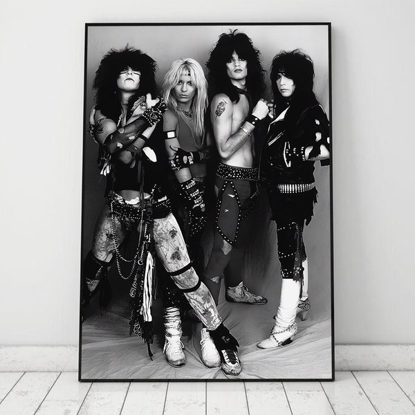 Motley Crue Poster, Black and White, Vintage Photograph, Music Studio Decor, Rock and Roll, 80s Decor, Printable Wall Art, Digital Download