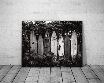Vintage Surf Poster: Black and White Surfboard Wall Art (Digital Download)