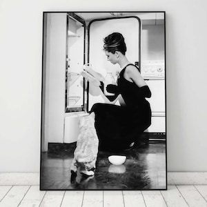 Audrey Hepburn Print, Vintage Movie Poster, Digital Download, Retro Wall Art, Old Hollywood Print, Black and White, Printable, Fashion Photo