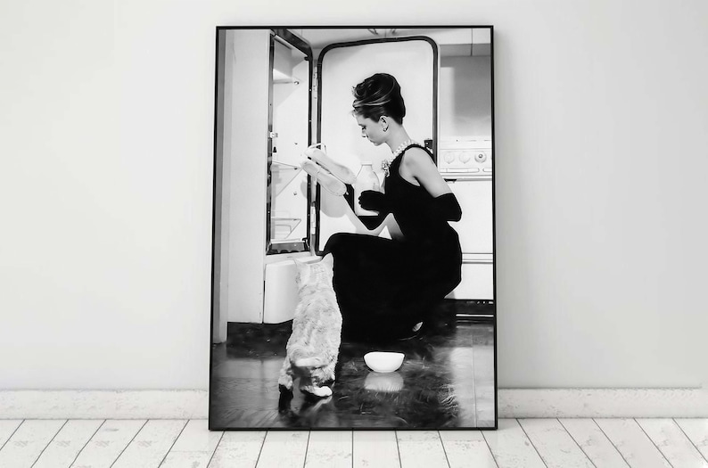 Audrey Hepburn Print, Vintage Movie Poster, Digital Download, Retro Wall Art, Old Hollywood Print, Black and White, Printable, Fashion Photo