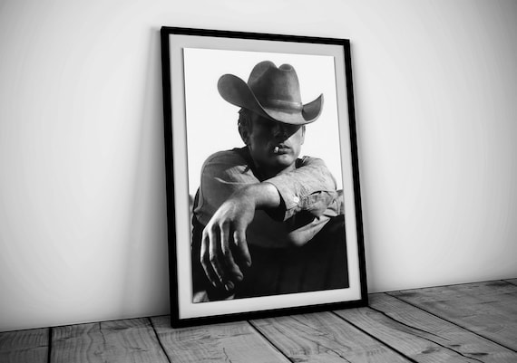 Cowboy Smoking Poster, Black and White, Cowboy Print, Vintage Photography, Printable Western Wall Art, Old Hollywood Decor, Digital Download