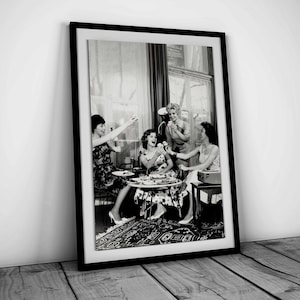 Women Drinking Wine Print, Black and White, Prohibition Party, Wall Art, Vintage Poster, Bar Cart Print, She Shed Decor, Prohibition Poster