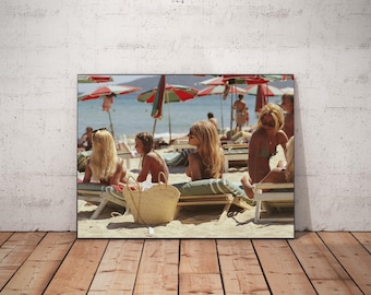 Slim  Aarons Saint Tropez Beach Print, Vintage Print, Photography Prints, High Society Photo Print, Girls Bedroom Wall Art, Digital Download