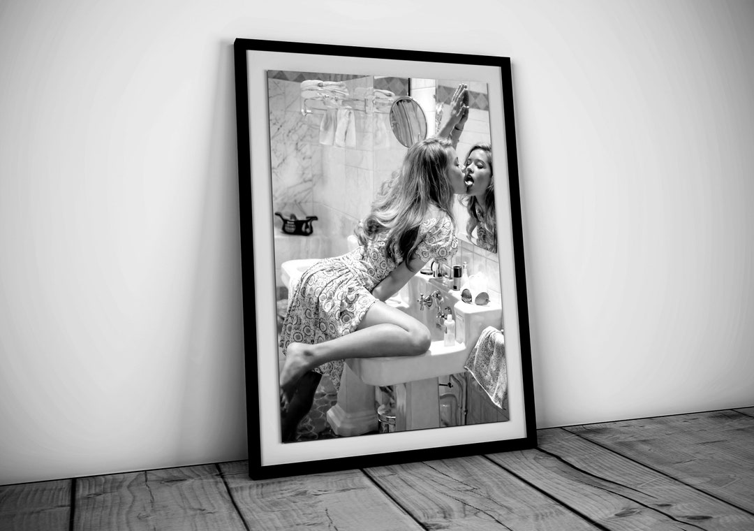 Woman in the Bathroom Print, Feminist Poster, Black and White, Bathroom