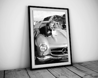 Sophia Loren Classic Car Poster, Black and White, Vintage Photography, Fashion Print, Retro Wall Art, Old Hollywood Decor, Digital Download