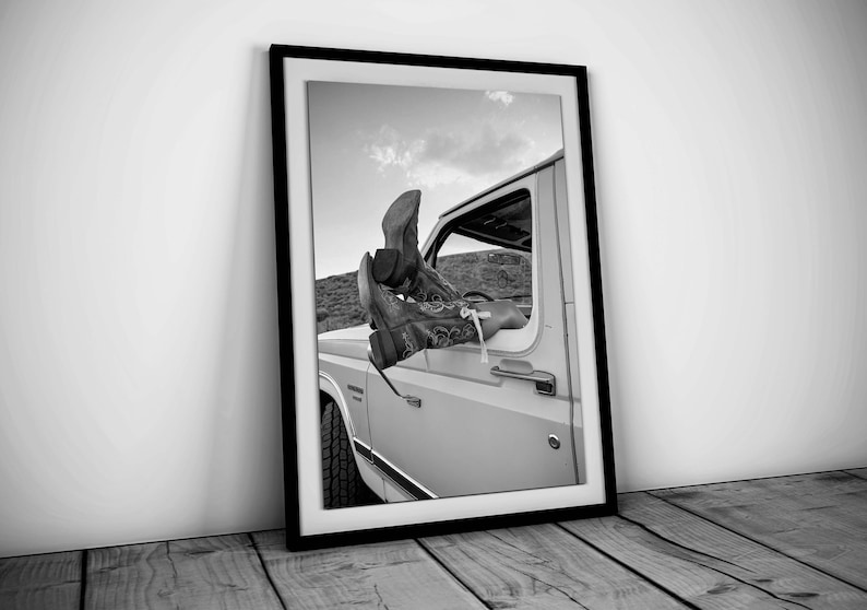 Vintage Cowgirl Boots Print, Black and White Trendy Western Wall Art (Digital Download)