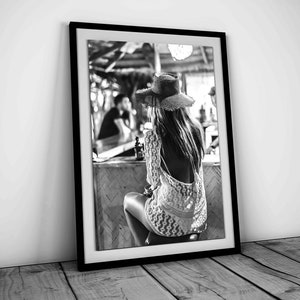 Cowgirl Drinking at Bar Print, Black and White, Bar Cart Wall Art, Vintage Photo, Alcohol Poster, Dining Room Wall Decor, Digital Download