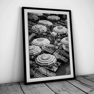 Beach Umbrella French Riviera Print, Summer Poster, Black and White Wall Art, Vintage Photography, Beachy Dorm Room Decor, Digital Download