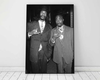 Cartel de Tupac y Snoop Dogg, blanco y negro, impresión de 2pac, cartel de rapero, arte de pared vintage, impresión de Tupac, arte de pared imprimible, descarga digital