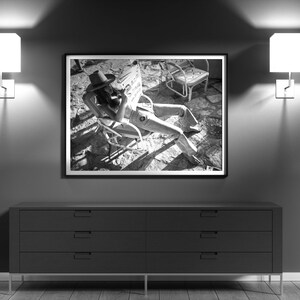 Naked Cowgirl Reading Newspaper Print, Feminist Poster, Black and White