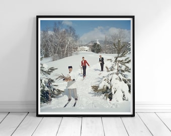 Slim Aarons Skiing Waiters Print, Vintage Ski Resort Wall Art, Luxury Lifestyle Photography, Old Money Winter Decor, Digital Download