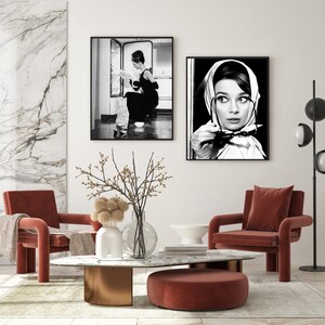 Audrey Hepburn Print, Vintage Movie Poster, Digital Download, Retro Wall Art, Old Hollywood Print, Black and White, Printable, Fashion Photo