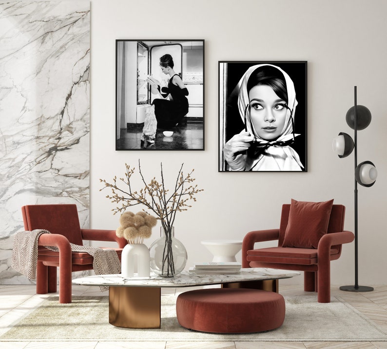 Audrey Hepburn Print, Vintage Movie Poster, Digital Download, Retro Wall Art, Old Hollywood Print, Black and White, Printable, Fashion Photo