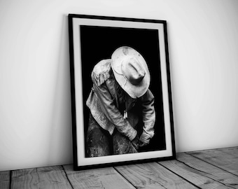 Vintage Cowboy Poster, Black and White, Printable Western Wall Art, Retro Cowboy Print, Wild West Photo, Farmhouse Decor, Digital Download