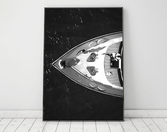 Luxury Yacht Summer Poster: Black and White Coastal Wall Art, Digital Download