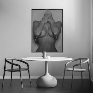 Naked Woman in Bathroom Print, Feminist Poster, Black and White, Bathroom Wall Art, Fashion Print, Feminine Wall Art, Girl Bathroom Decor