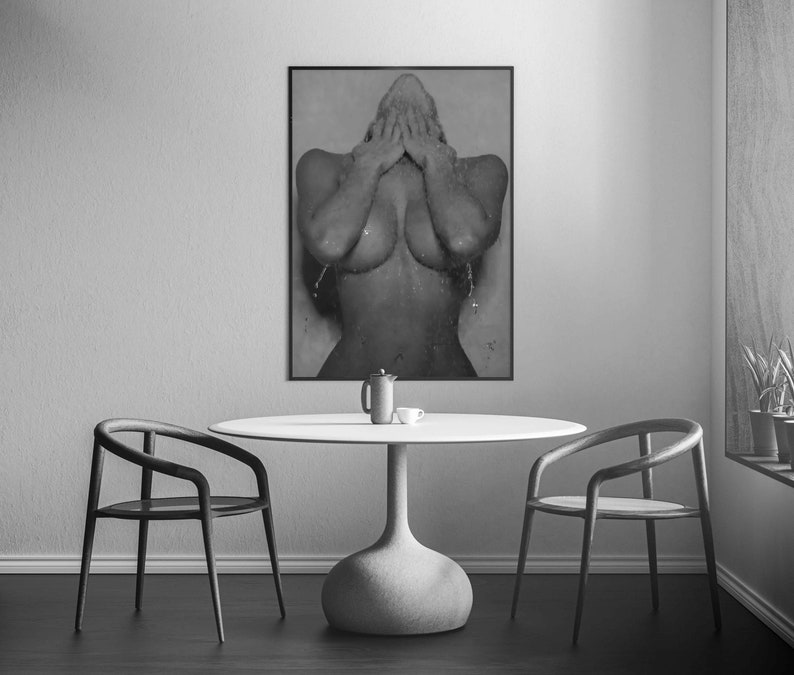 Naked Woman in Bathroom Print, Feminist Poster, Black and White, Bathroom Wall Art, Fashion Print, Feminine Wall Art, Girl Bathroom Decor