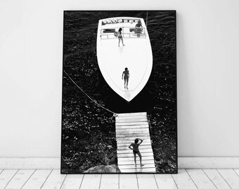 Slim  Aarons Speedboat Landing Print: Black and White Vintage Beach Poster (Digital Download)