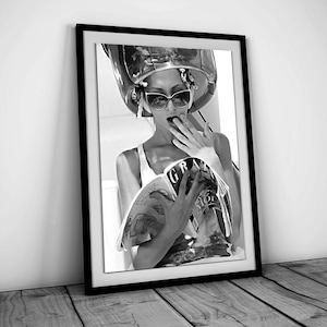 Woman Reading in Hair Salon Print, Black and White Wall Art, Fashion Poster, Teen Girl Bathroom Decor, Hair Salon Wall Art, Digital Download