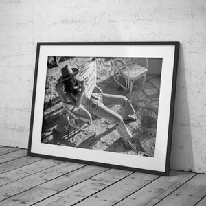 Naked Cowgirl Reading Newspaper Print, Feminist Poster, Black and White