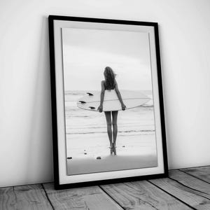 Vintage Surf Poster, Retro Surfing Print, Black and White, Beach Photography, Surfboard Wall Art, Y2K Hypebeast Room Decor, Digital Download