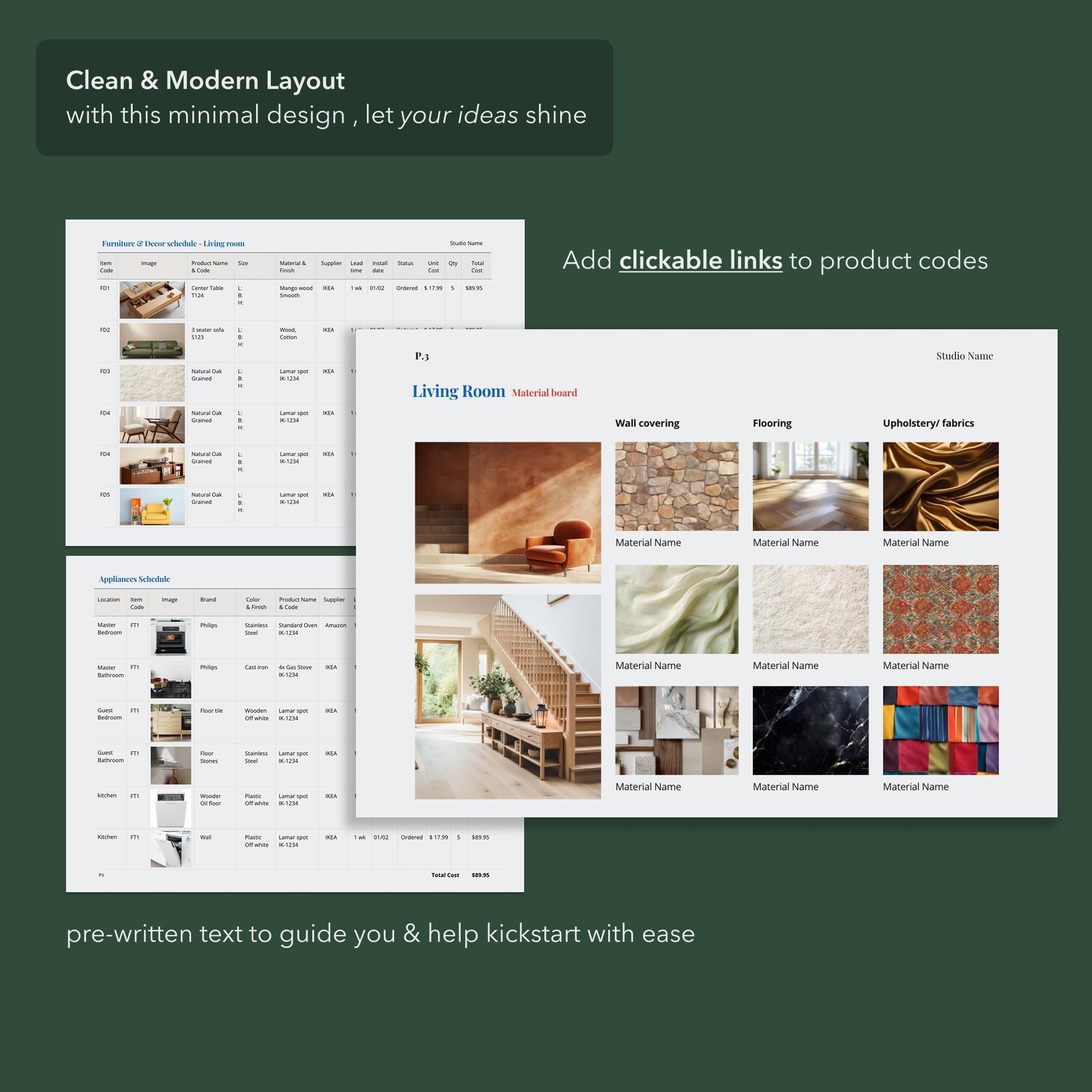 Interior Design FFE Finishes Schedule and Design Presentation Template ...