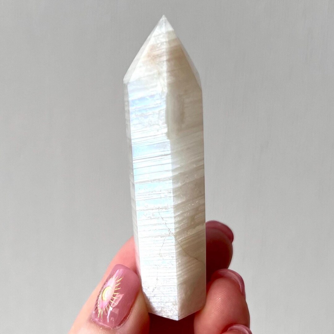 Flash Rocks BLUE & SILVER Flash White Moonstone Tower 52g | Natural Genuine Crystal ...