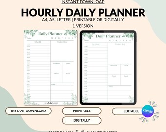 Planejador diário minimalista verde para impressão, lista de tarefas sem data, planejador digital tamanho A4/A5/carta, download instantâneo