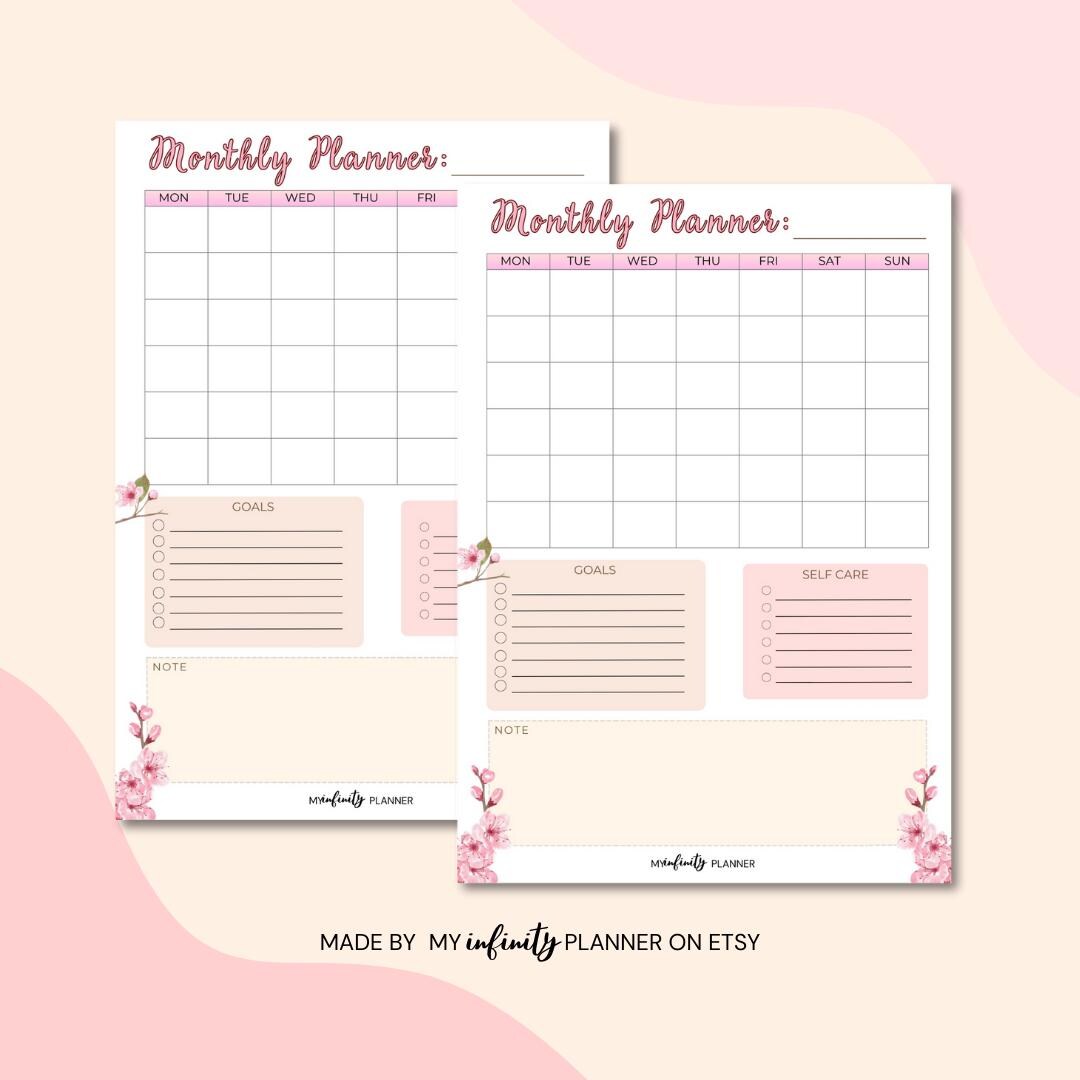 Cherry Blossom Monthly Planner, Printable Planner Sakura, Undated ...