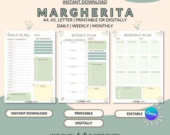 Digital Spring Margherita Planner, Diário, Semanal, Mensal estético Planner, ipad planner, Undated Printable Planner A4/A5/Letter Size