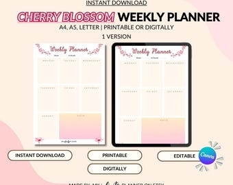 Cherry Blossom Goodnotes Weekly Planner, Goodnotes Template, Undated Planner, Weekly Digital Planner A4/A5/Letter Size Download instantâneo