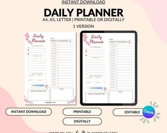 Planejador diário de flores de cerejeira, planejador para impressão, planejador Goodnotes sem data, planejador digital A4/A5/tamanho carta, download instantâneo