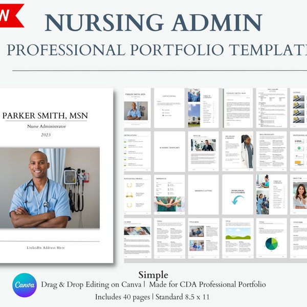 Nursing Portfolio Template, Nursing Professional Portfolio, Nurse Portfolio, Medical Portfolio, Canva Nurse Portfolio, Nursing Student
