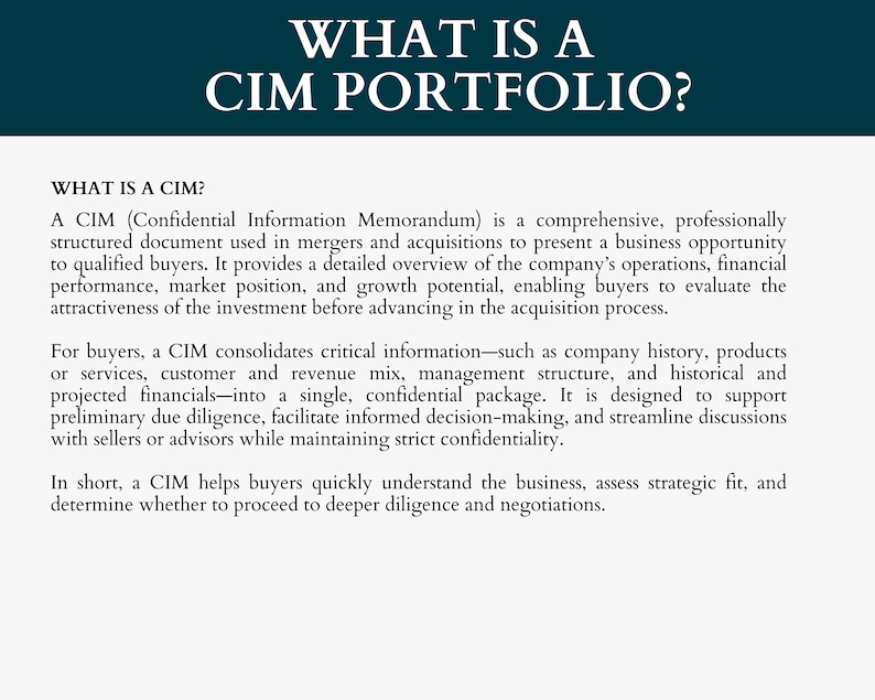 Confidential Information Memorandum Template, CIM Template Canva