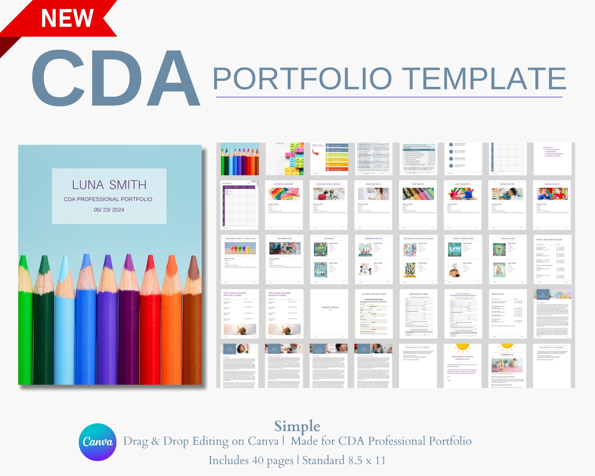 CDA Professional Portfolio Template, Canva Template, Child Development CDA Professional Portfolio Template, Canva Template, Child Development