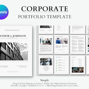 Corporate Portfolio Template Canva, Professional Resume and Cover Letter, Career Portfolio, Resume Portfolio, Canva Edit, Resume Template