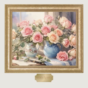 Watercolor Still Life Painting, Roses Botanical Print, Fine Art