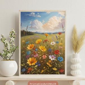 Wildflower Meadow Printable Wall Decor, AI Art, Wall Art, Flower Print, Colorful Flower Wall Decor