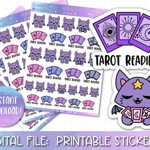 Adesivos para planejador imprimíveis, Tarot, Witchy, Pagan, arquivos de corte, Cricut, Silhouette, Erin Condren, Happy Planner, Hobonichi, Bullet Journal,