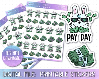 Printable Planner Stickers, Pay Day, Cricut, Silhouette, Cut Files, Erin Condren Stickers, Happy Planner, Hobonichi, Bullet Journal