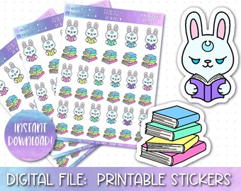 Printable Planner Stickers, Reading, Cricut, Silhouette, Cut Files, Erin Condren Stickers, Happy Planner, Hobonichi Stickers, Bullet Journal