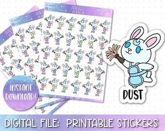 Printable Planner Stickers, Dusting, Cleaning, Cricut Stickers, Silhouette Sticker, Erin Condren, Happy Planner, Hobonichi, Bullet Journal