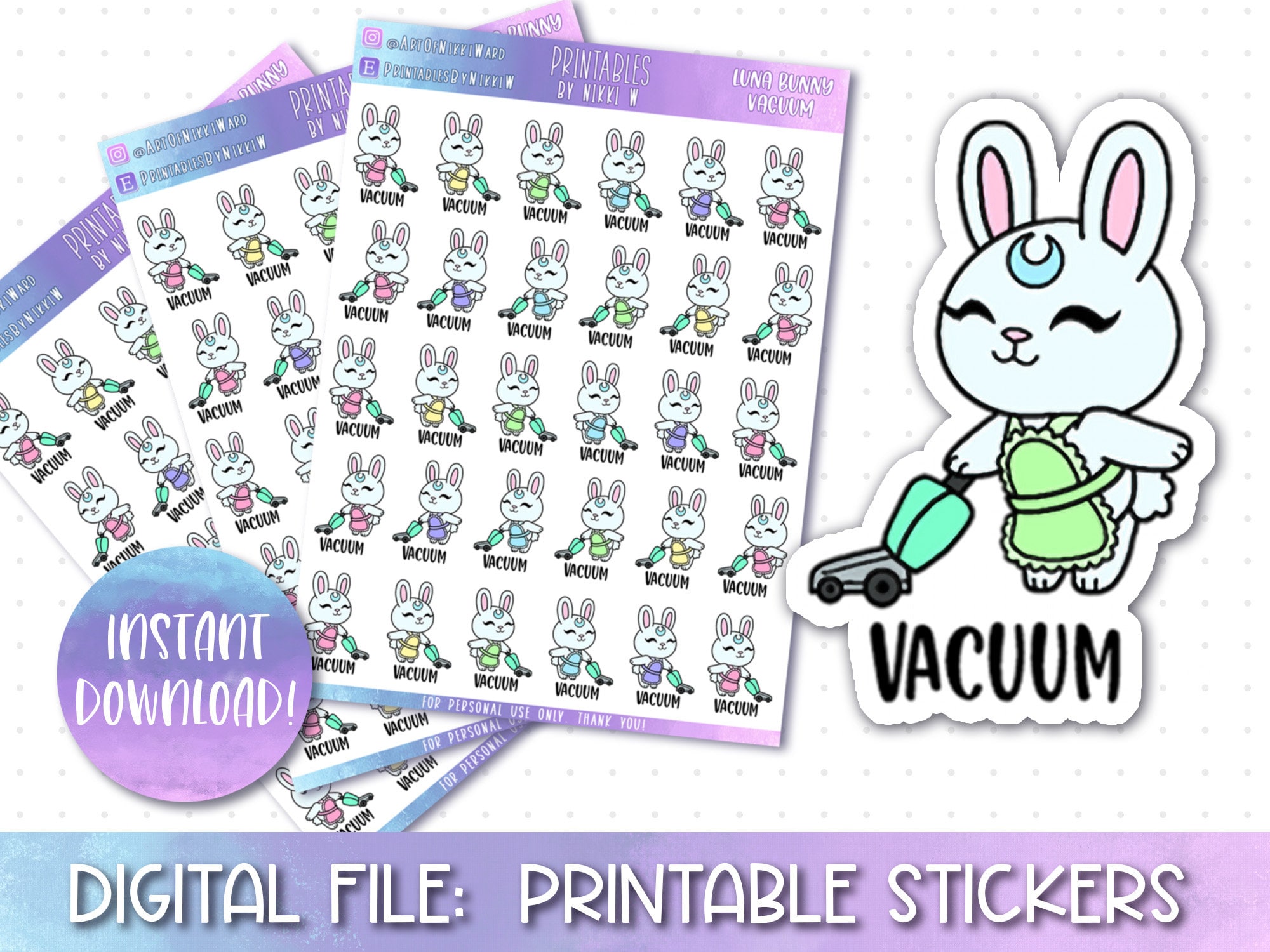 Printable Planner Stickers, Vacuum, Cleaning, Cricut, Silhouette, Cut Files, Erin Condren