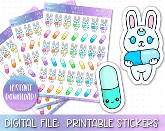 Printable Planner Stickers, Take Medicine, Cricut, Silhouette, Cut Files, Erin Condren Stickers, Happy Planner, Hobonichi, Bullet Journal
