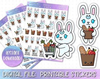Printable Planner Stickers, Groceries, Cricut, Silhouette, Cut Files, Erin Condren, Happy Planner, Hobonichi, Bullet Journal stickers